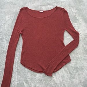 Rust colored fitted ribbed sweater